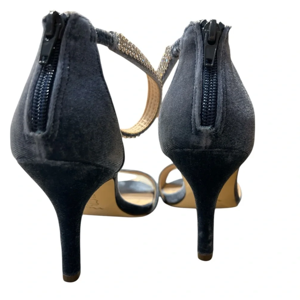 Nina Blue Velvet Embellished Ankle Strap Sandals Size 8